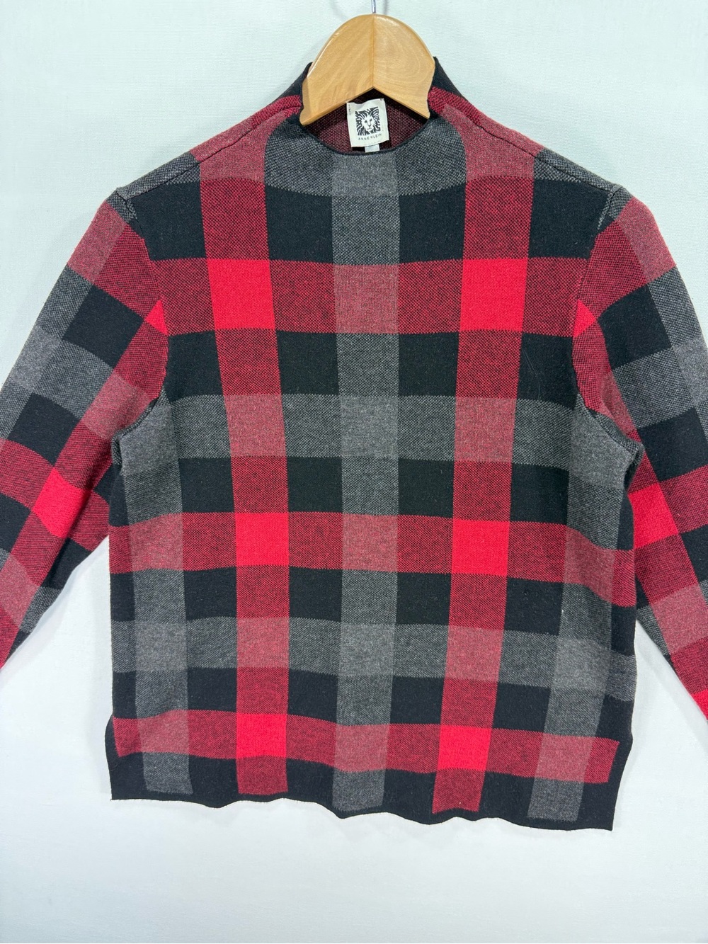 Anne Klein Plaid Crewneck Sweater in Red & Black Size Small